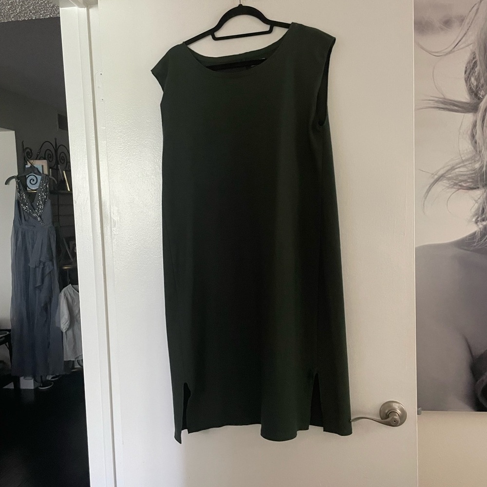 Eileen Fisher dark green wool dress. Size M.